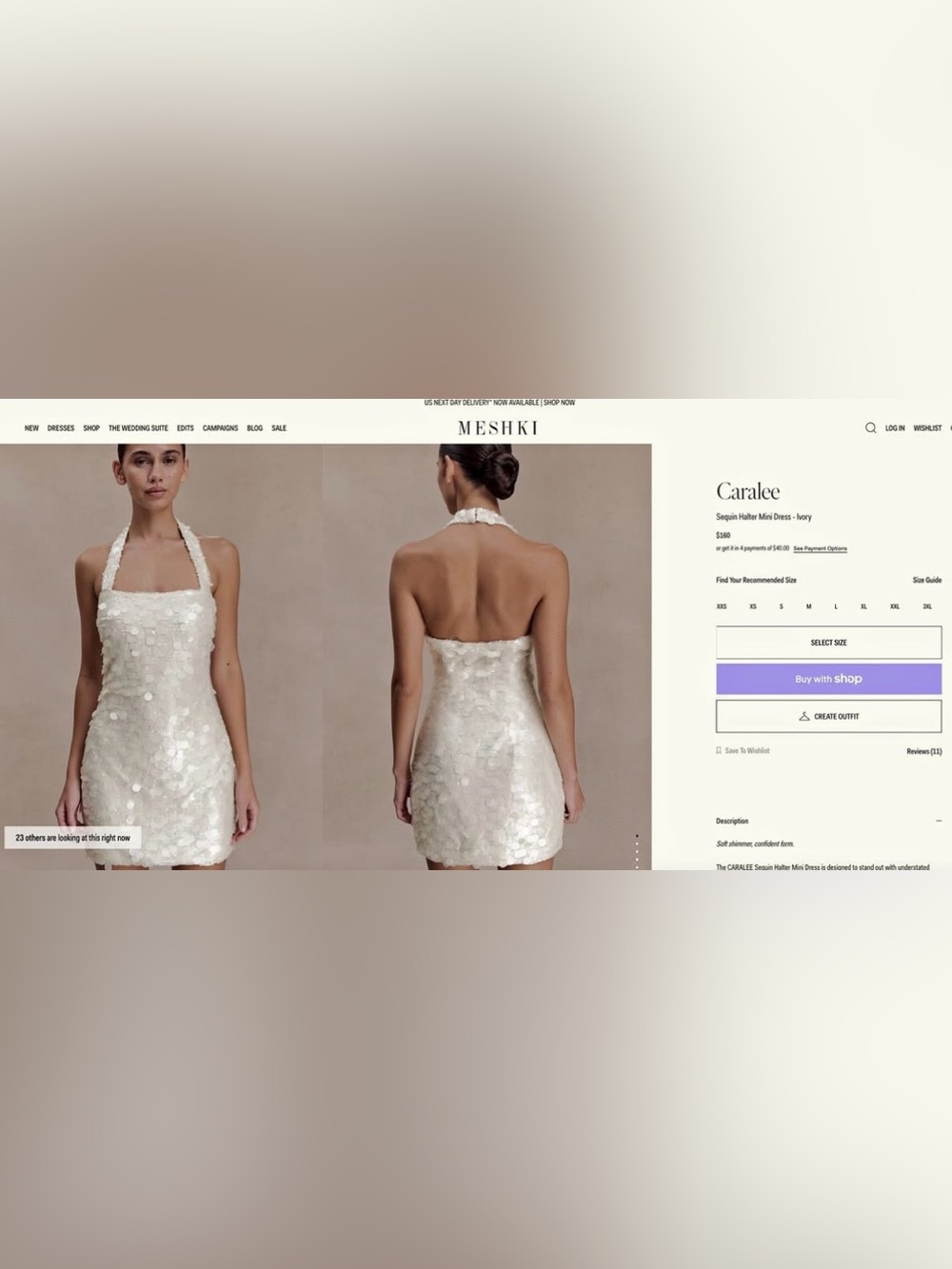 Meshki Ivory Sequin Halter Mini Dress